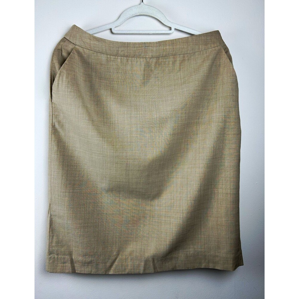 Talbots Beige Solid Twill Wool Blend Pencil Knee Skirt Lined Slit Pockets Sz 8